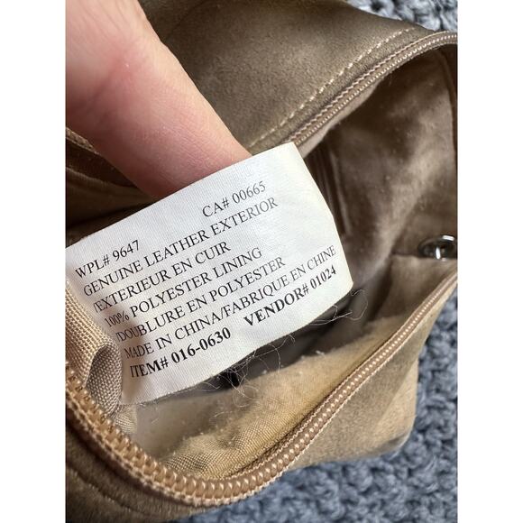 VTG Eddie Bauer Suede Shoulder Tote Bag Purse Tan Y2k Brown Cow Leather - Picture 8 of 13